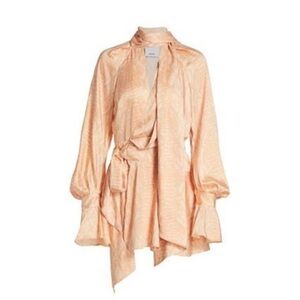 Acler Peach Satin Mini Dress with Long Tie Neck